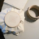 Embroidery hoops being prepared for the session.